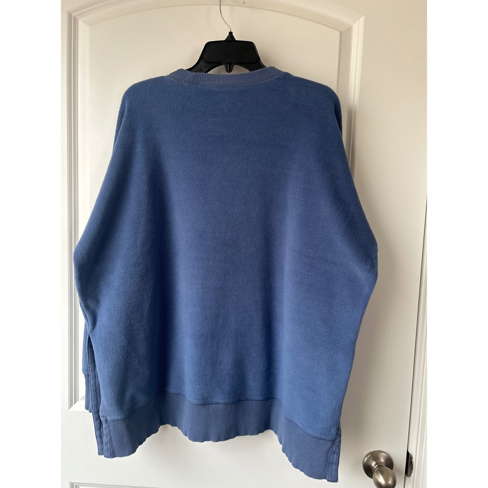 Aerie Oversized Blue Fleece Crewneck Sweatshirt Side Slits Large - Picture 6 of 6